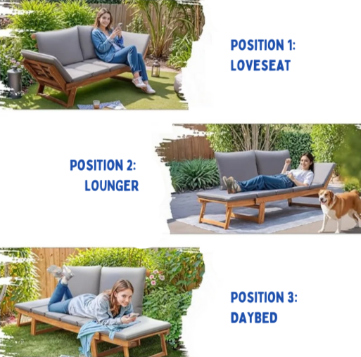 Convertible Outdoor Acacia Wood Couch