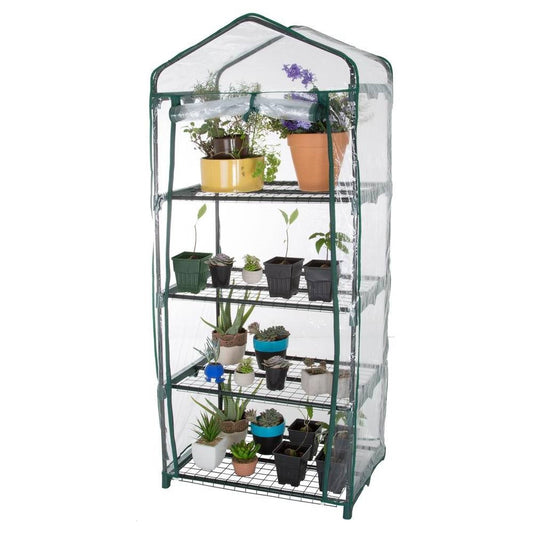 4-Tier Plant Stand Greenhouse with Zippered PVC Cover