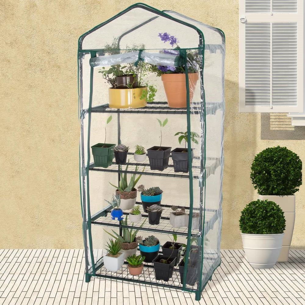 4-Tier Plant Stand Greenhouse with Zippered PVC Cover