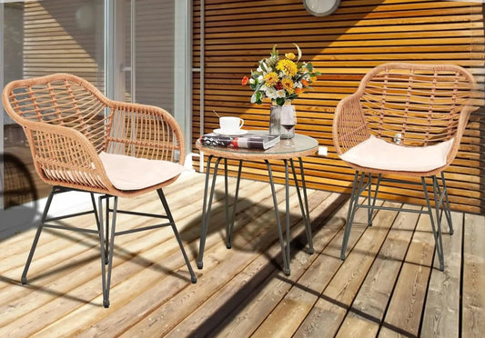 Rattan Patio Bistro Set with Armrest