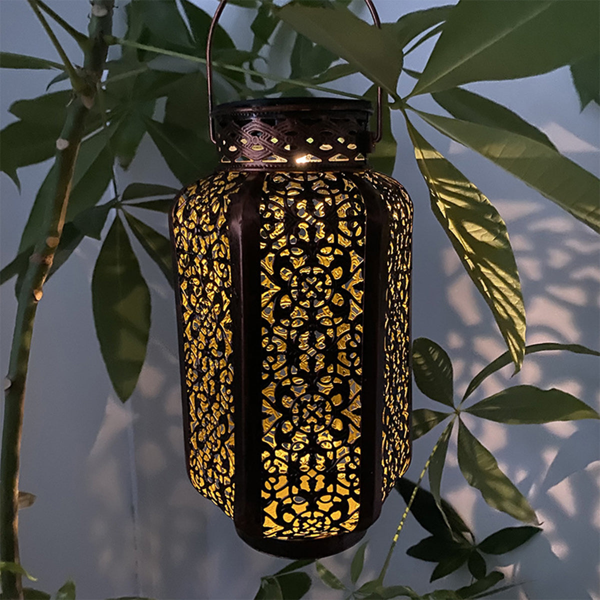 Hanging Solar-Powered Bronze Lantern