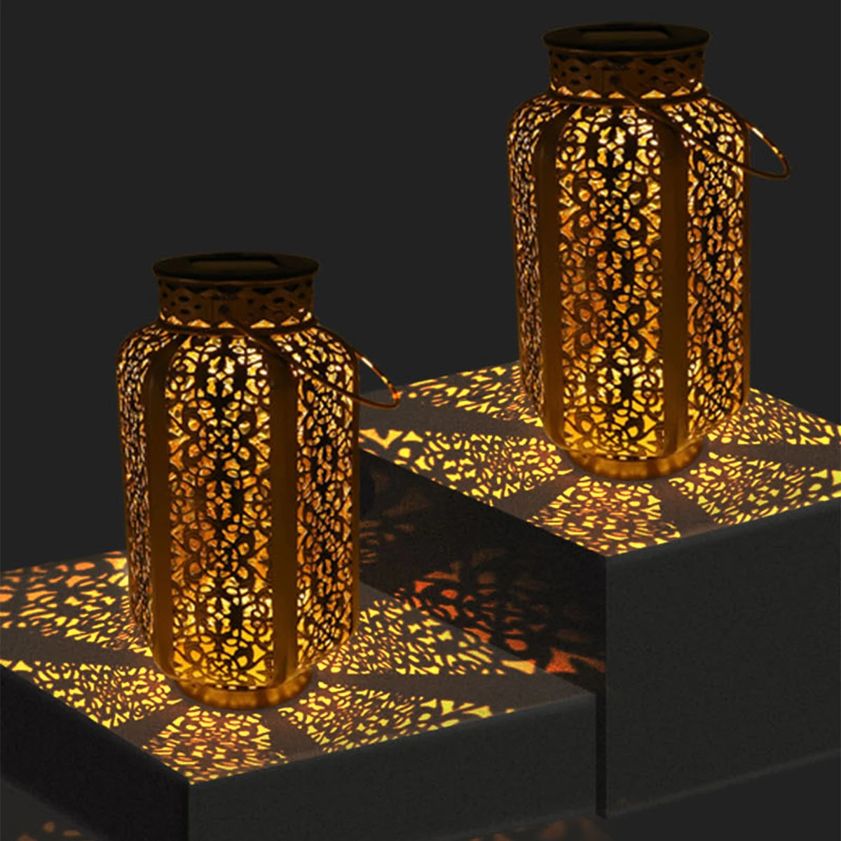 Hanging Solar-Powered Bronze Lantern