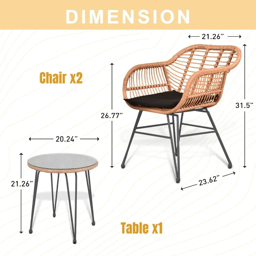 Rattan Patio Bistro Set with Armrest