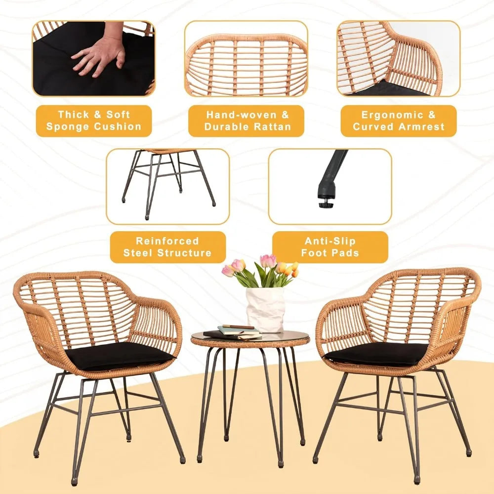 Rattan Patio Bistro Set with Armrest