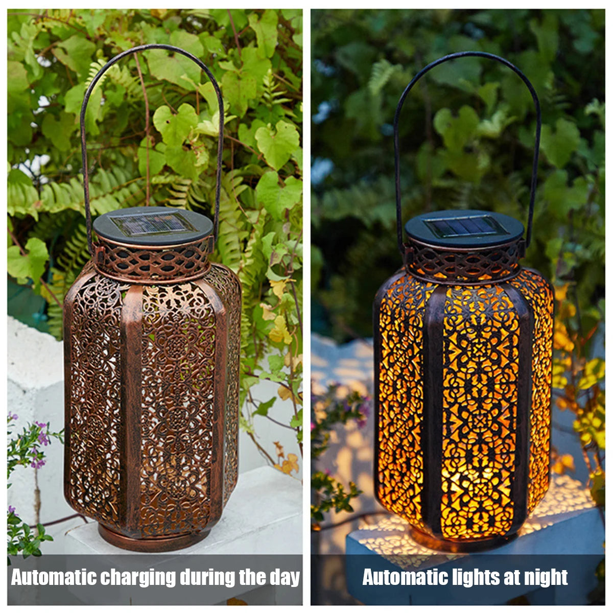 Hanging Solar-Powered Bronze Lantern